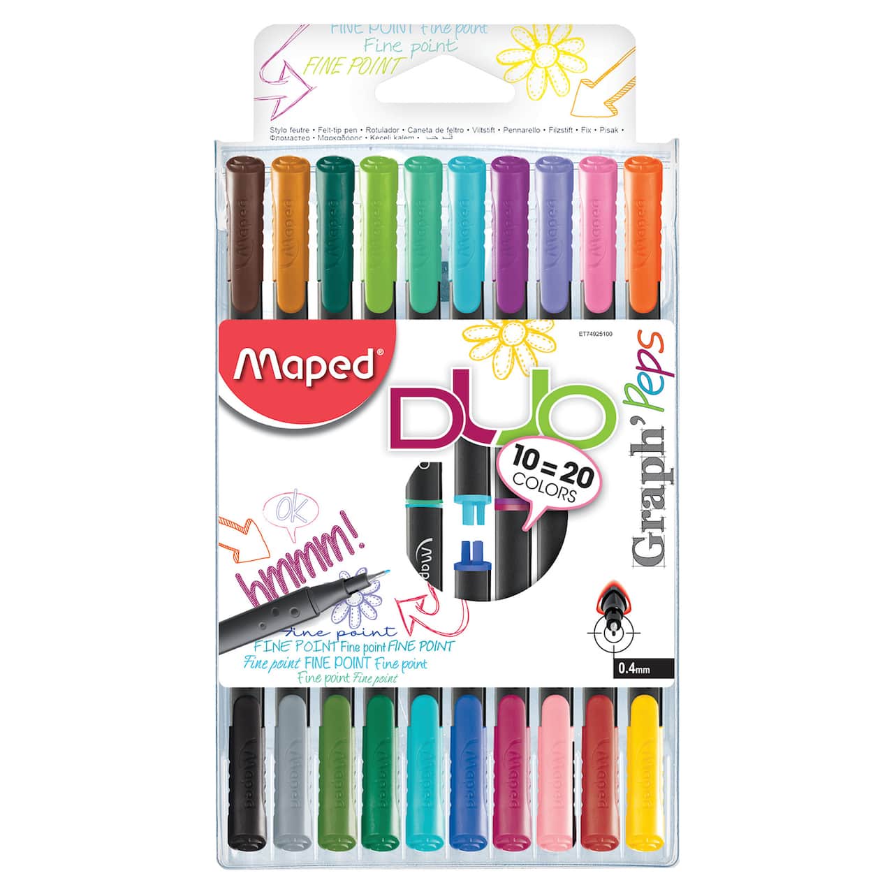 Maped&#xAE; Graph&#x27;Peps 20 Color Felt Tip Fineliner Pen Set